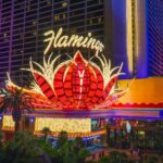 Flamingo hotel and casino illuminated at night